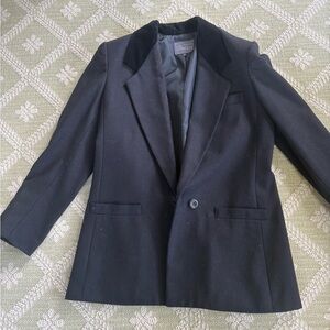 RETRO Black Single-Button Wool-Blend Blazer